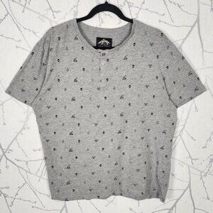 Cabin Fever Hiking Camping Print Cotton Blend Short Sleeve Henley